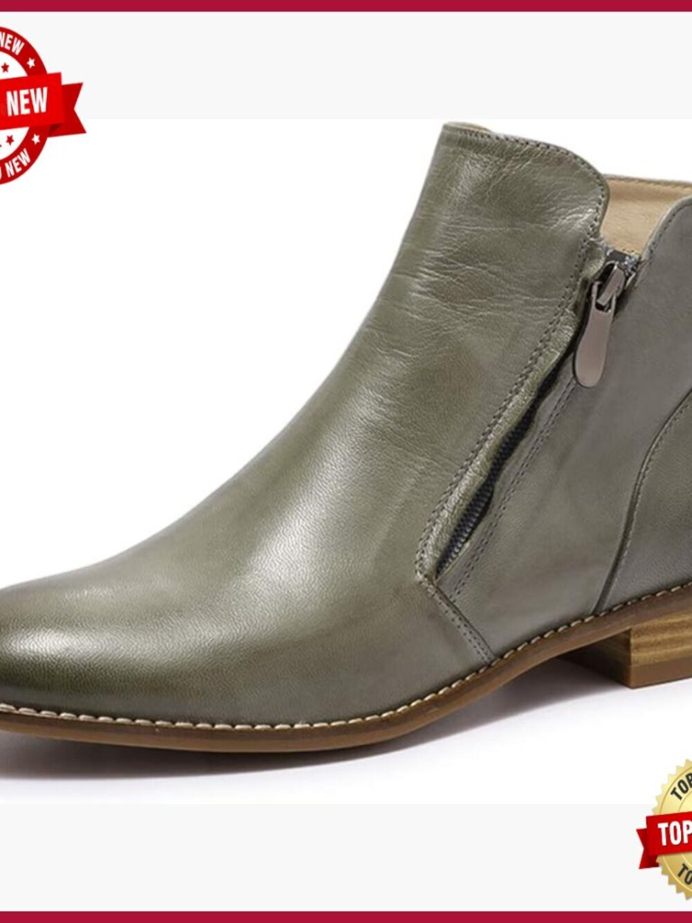 Leather Ankle Boots with Side Zippers Low Heel Dress Short Boots